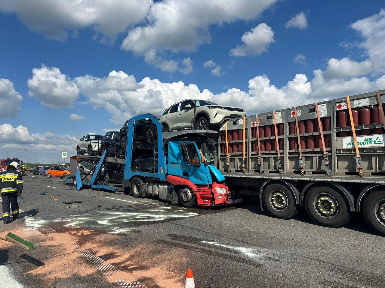 Pożar naczepy na A1 pod Częstochową. Autostrada była całkowicie zablokowana